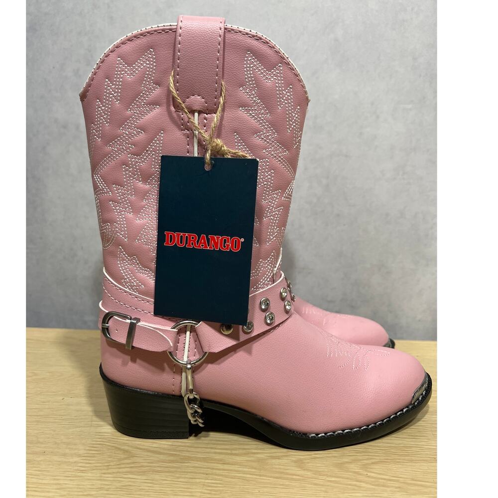 DURANGO Rhinstone Harness Western Boots Round Toe Pink Girls Size 2D - Picture 4 of 10